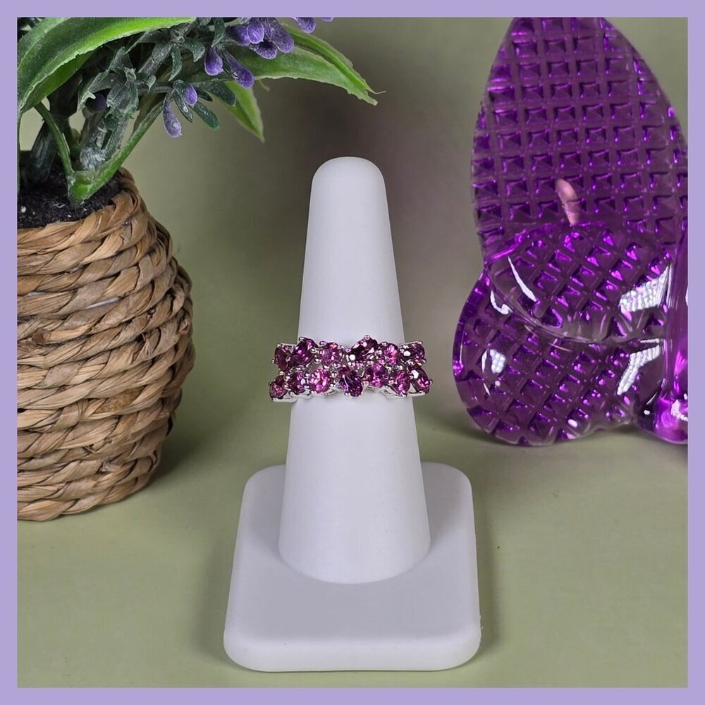2.35ct Mixed Shape Blush Garnet Rhodium Over‎ 925 Silver Ring Size 7